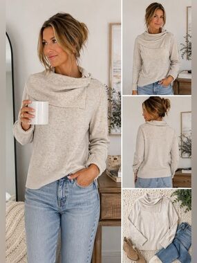 NWT FDJ French Dressing Oatmeal Cowl Neck Sweater Medium Soft‎ Knit Minimalist